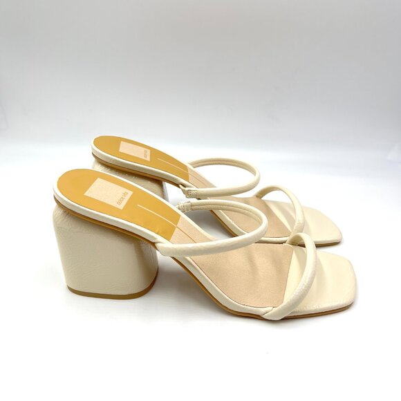 Dolce Vita Womens Size 10 Netra Ivory Cream Patent Block Heels Sandals Shoes NEW - Picture 1 of 13